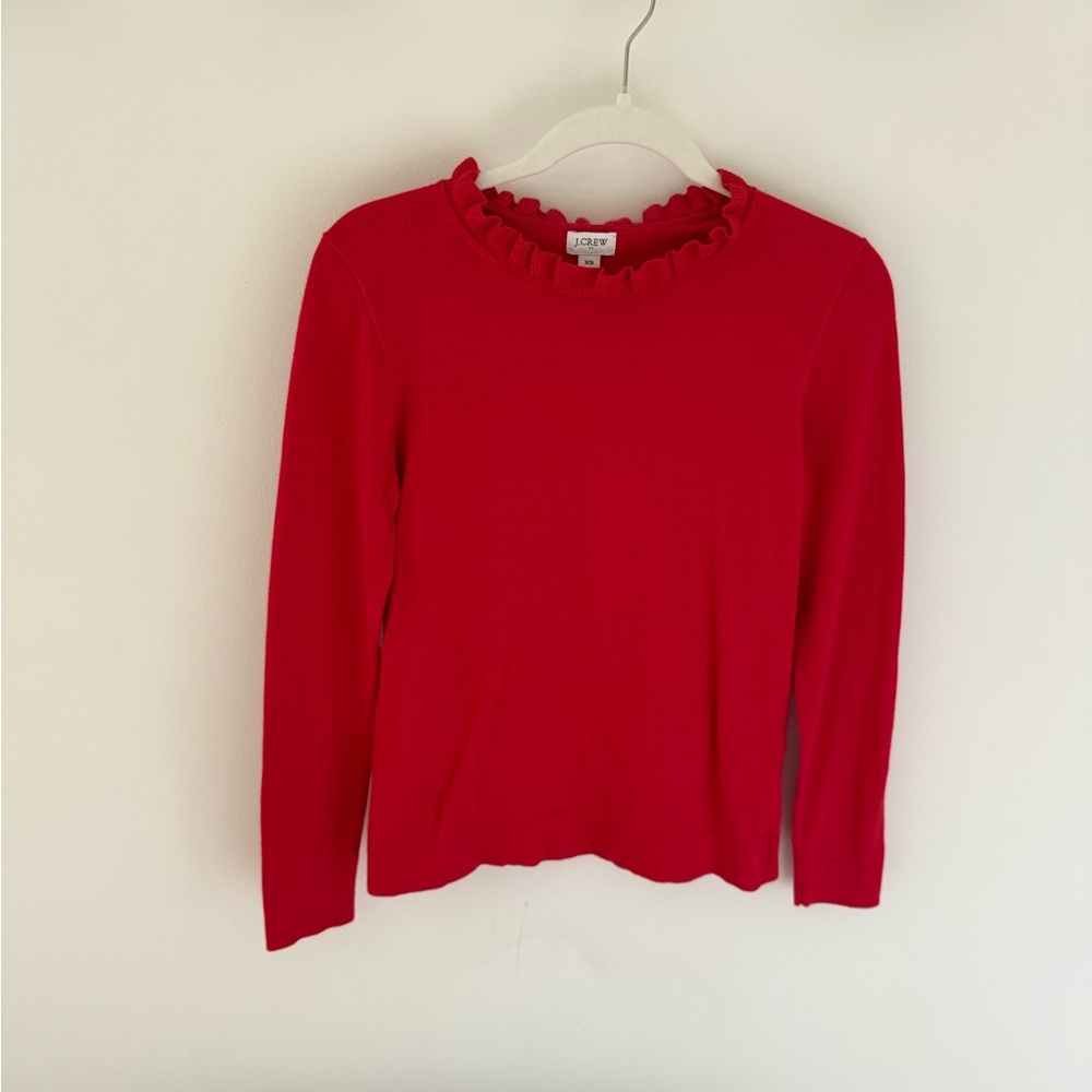 J. Crew Red Ruffled Blouse